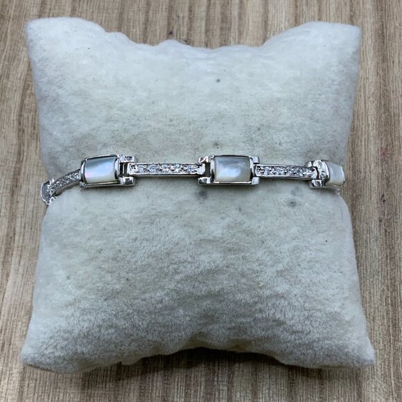 Lia Sophia "Cloud Nine" Mother of Pearl Rhinestone Silver Tone Clasp Bracelet - Picture 3 of 10